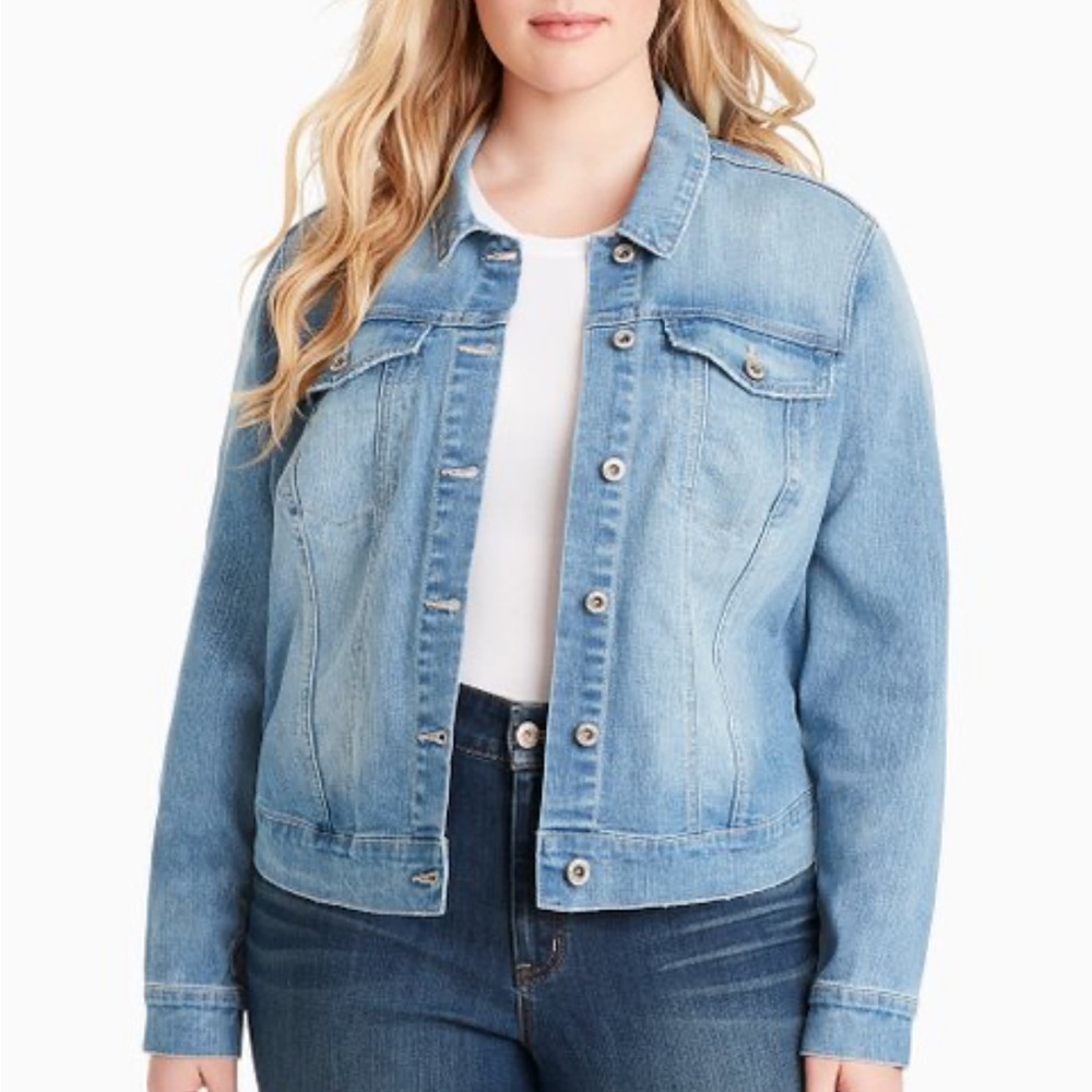 Jessica Simpson Pixie light blue denim jean jacket, Maude wash, size 2X NWT